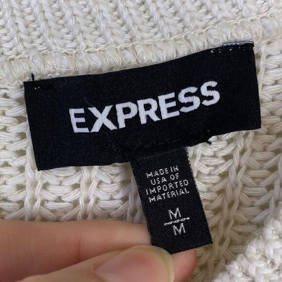 Express White Knit Cutout Back Balloon Sleeve Sweater - Picture 6 of 7